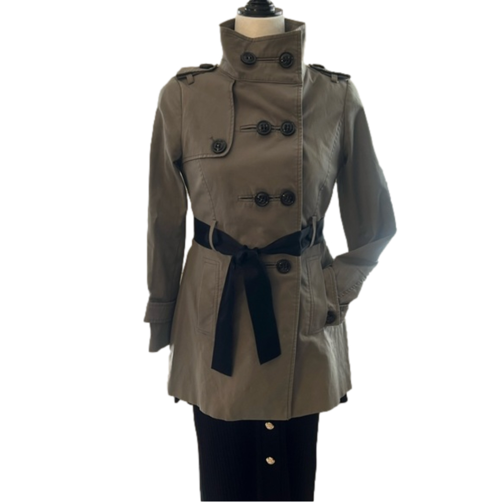 NWOT ZARA Trench Coat. Khaki Green Utility Trench Double Breasted Coat. Belted.